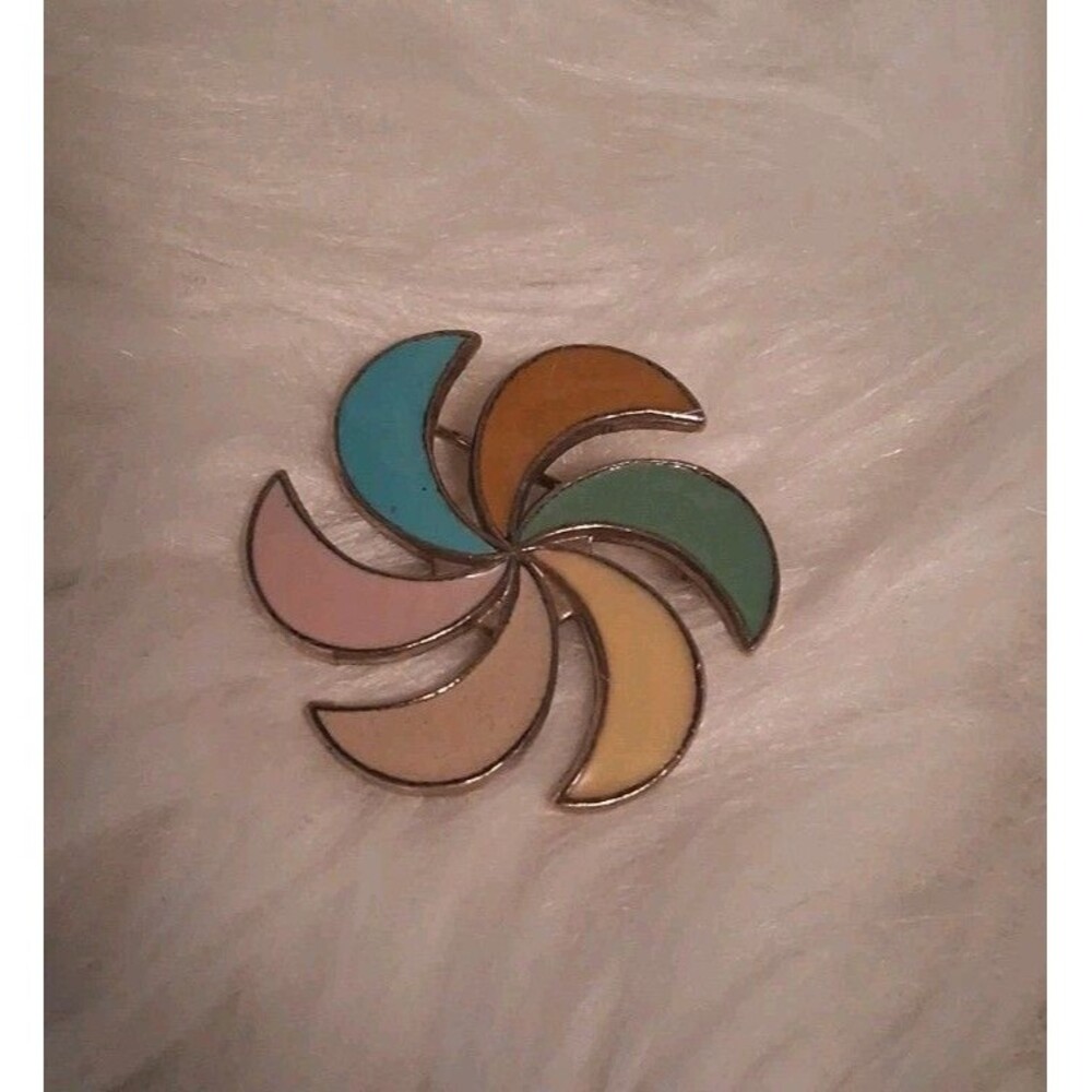Vintage 60s Flower Power Vintage Enamel Multi Color Petals Brooch